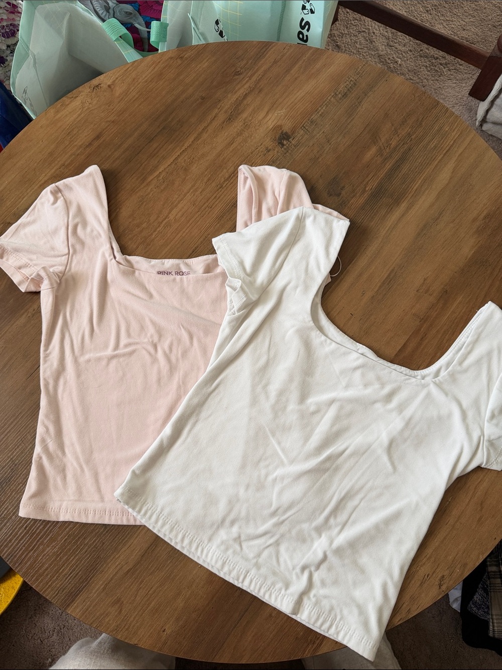Pink Rose Crop Tee Bundle. 1-white, 1-pink. Sz S
